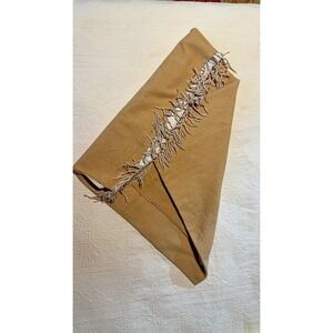 Vintage Camel Tan Wool Blend Throw Blanket Fringe Reversible Neutral 50x64